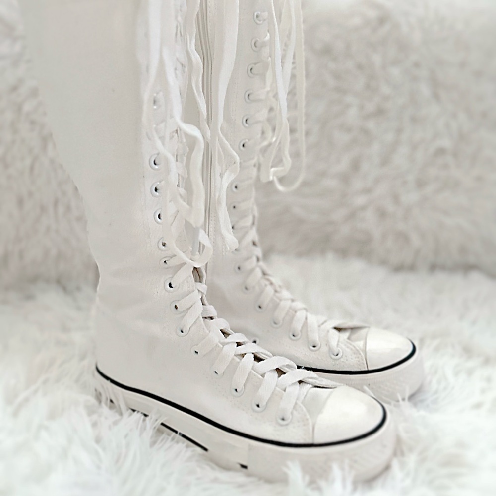White High-Top Lace-Up Women's Shoes